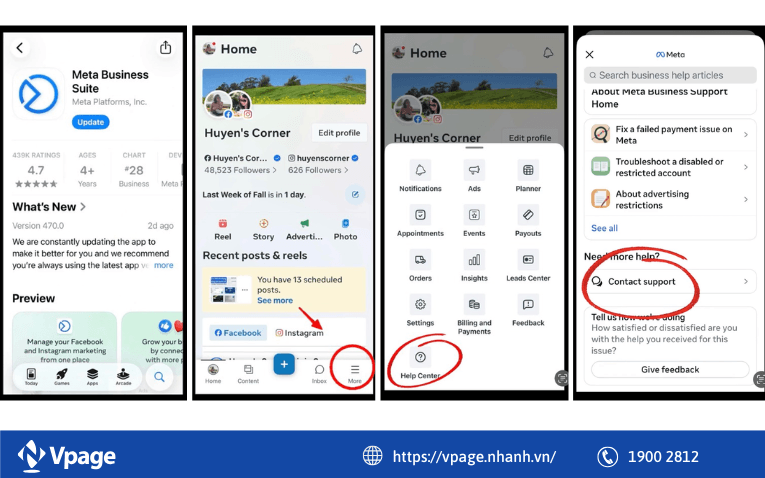 Bước 1 -2: Chat support Facebook trực tiếp với đội ngũ Meta